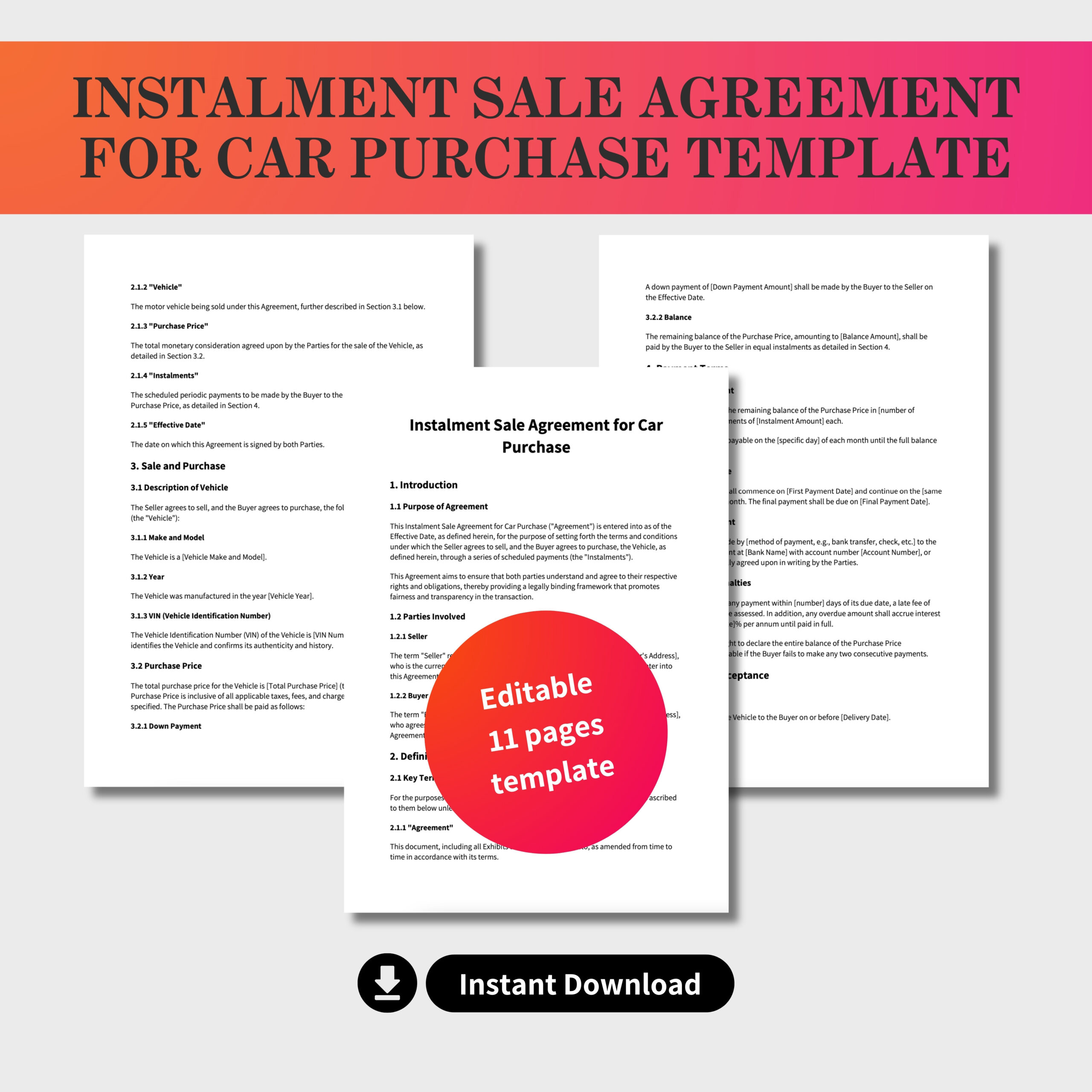Instalment Sale Agreement for Car Purchase Template - Image 2