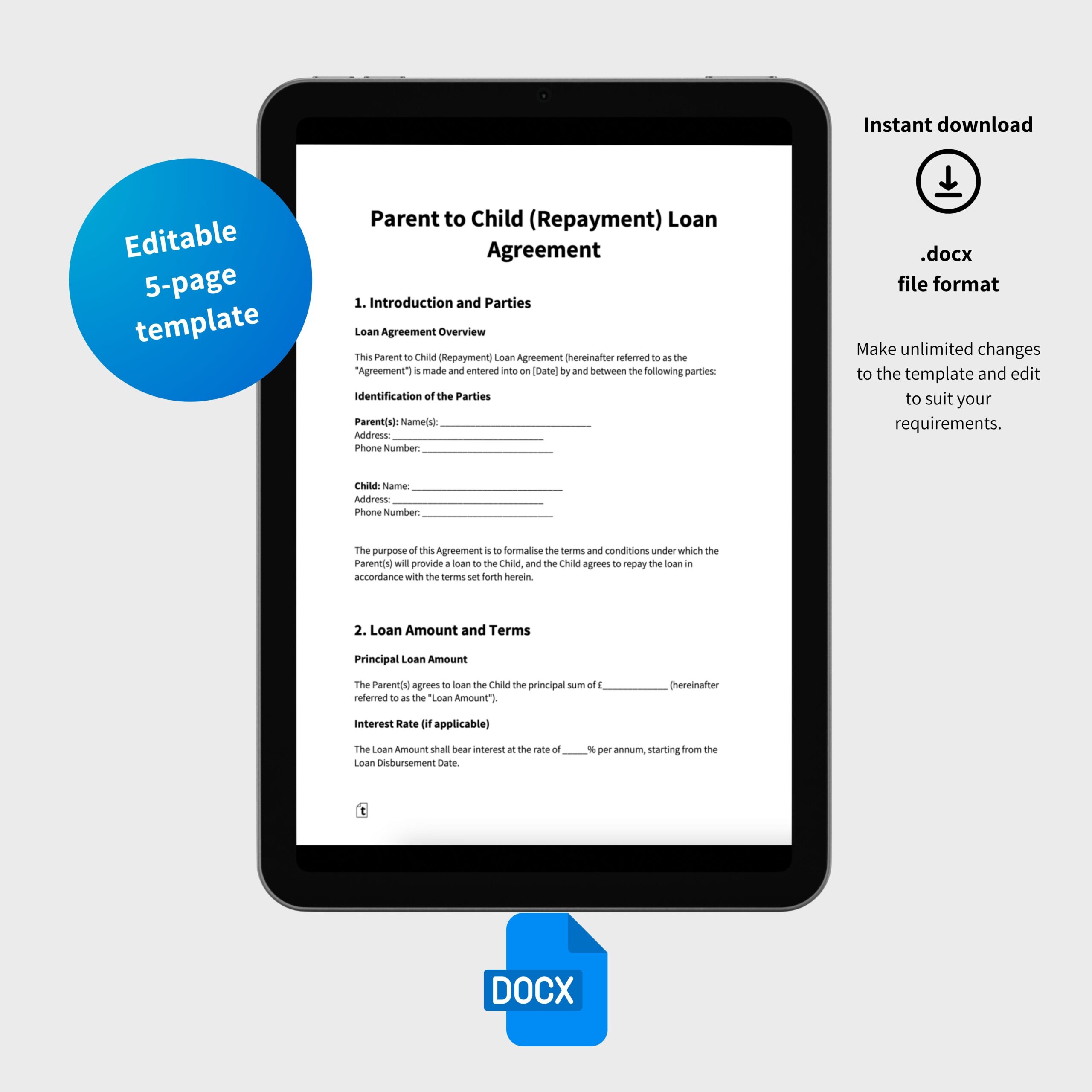 Parent to Child (Repayment) Loan Agreement Template - Image 3