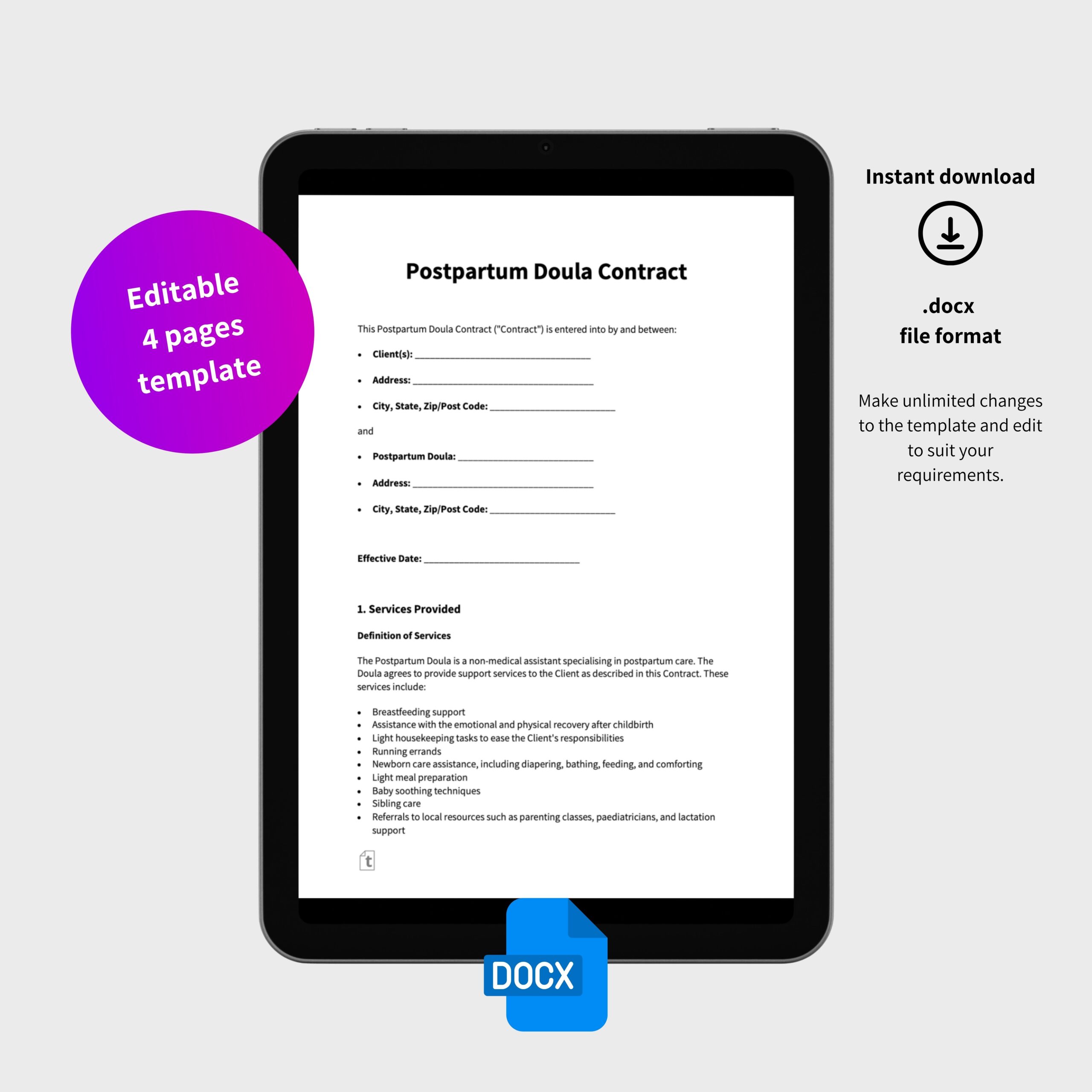 Postpartum Doula Contract Template - Image 2