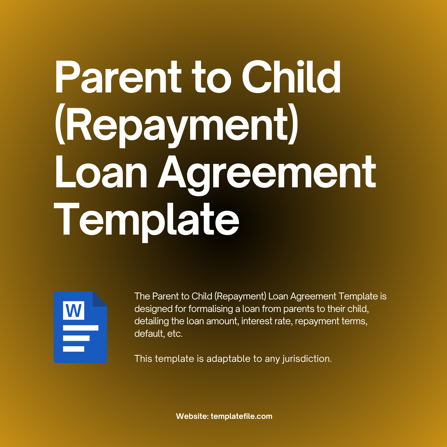 Parent to Child (Repayment) Loan Agreement Template - The Parent to Child (Repayment) Loan Agreement Template is designed for formalising a loan from parents to their child, detailing the loan amount, interest rate, repayment terms, default, etc. This template is adaptable to any jurisdiction. 22